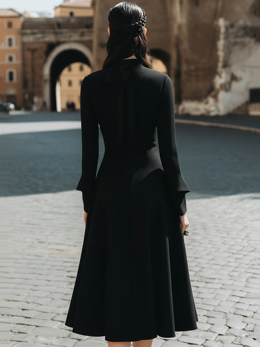 Chic Tie-Neck A-Line Midi Dress