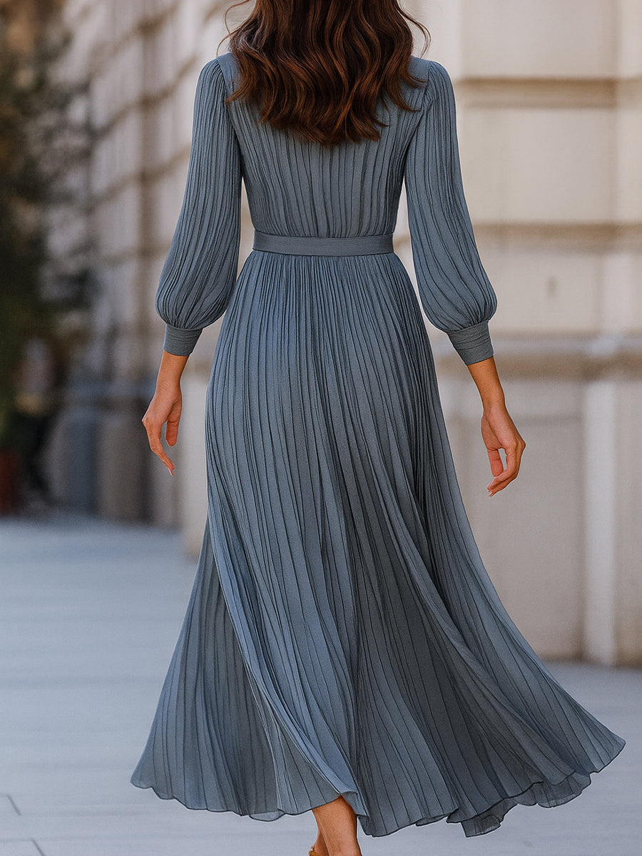 Beckwell Steel Blue Pleated Midi Dress