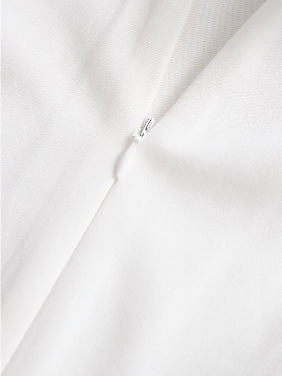 Stylish Double-Breasted White Dress with Navy Accents