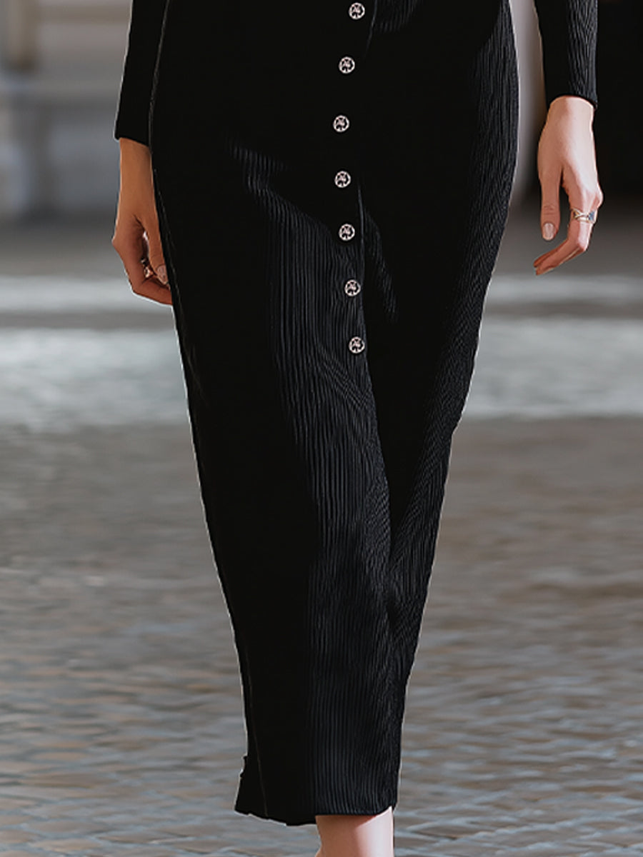 Elegant Ribbed Knit Button-Front Midi Dress