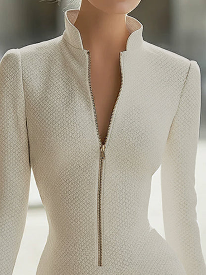 Textured Zipper Hourglass Leather Mini Dress