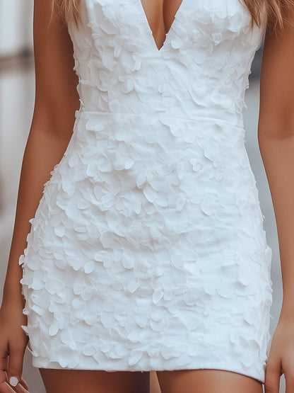 Elegant Petal Textured V-Neck Mini Dress