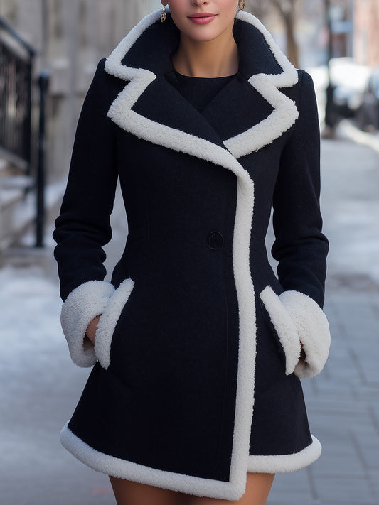 Wool Coat With Contrast Faux-Shearling Trim