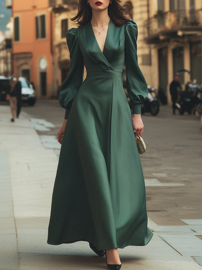Forest Green Satin Wrap Maxi Dress