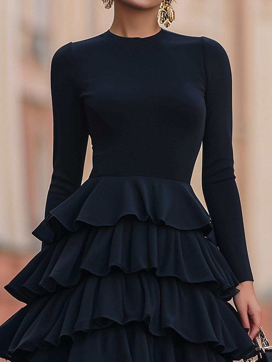 Elegant Black Ruffled Tiered Party Dress