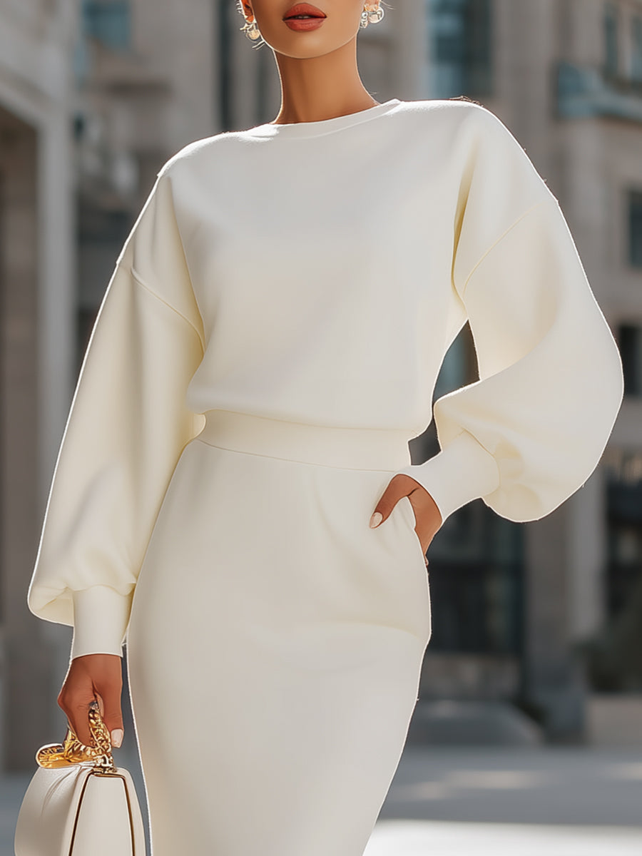 White Oversized - Sleeve Midi Dress