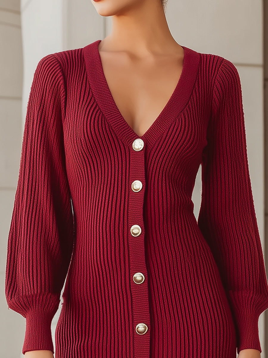 Beckwell Chic Burgundy Ribbed Knit Mini Dress