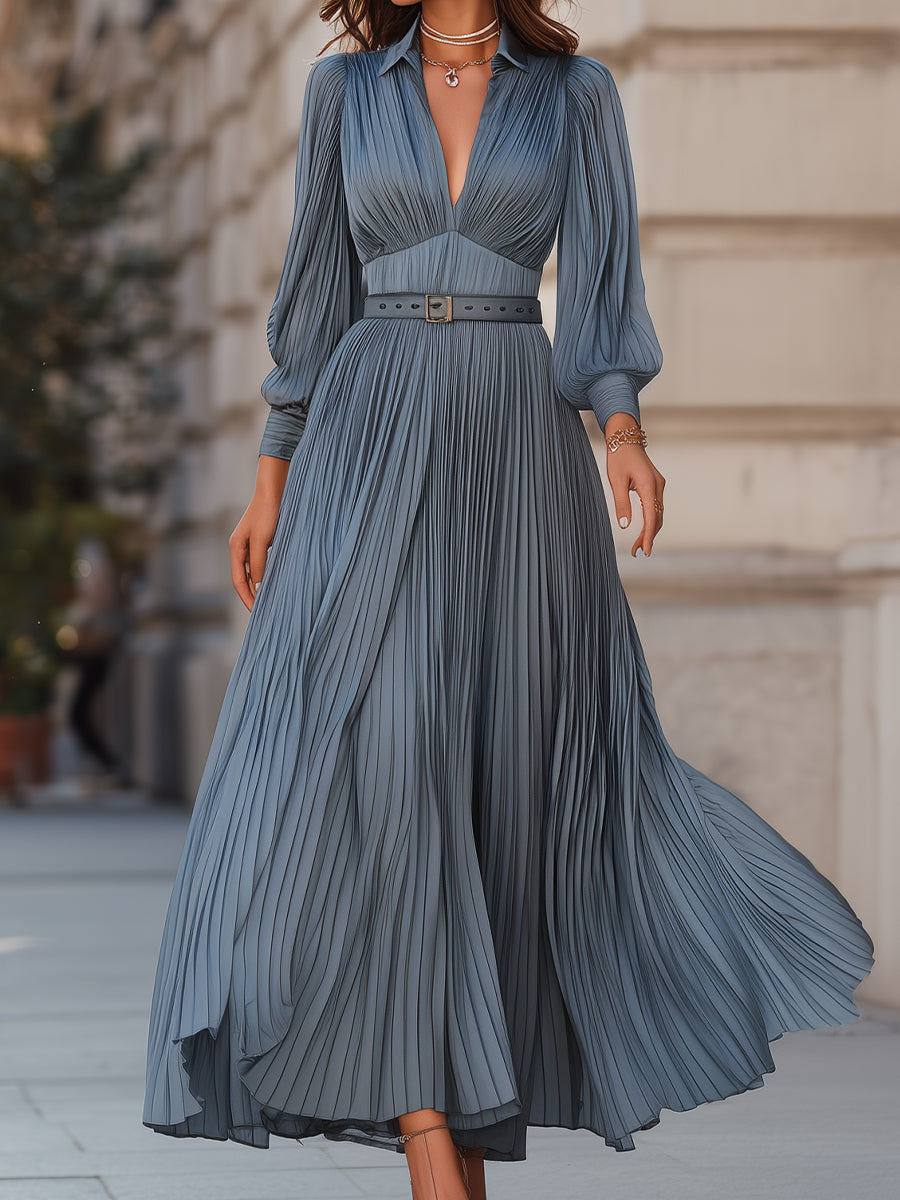 Beckwell Steel Blue Pleated Midi Dress