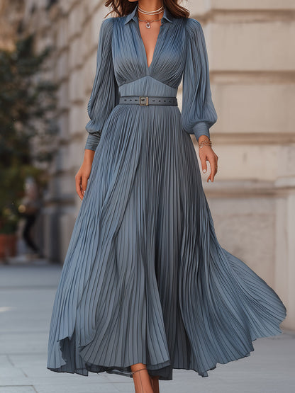 Beckwell Steel Blue Pleated Midi Dress