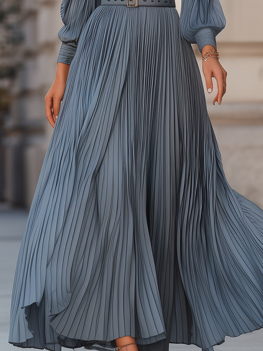 Beckwell Steel Blue Pleated Midi Dress
