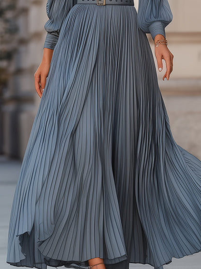 Beckwell Steel Blue Pleated Midi Dress