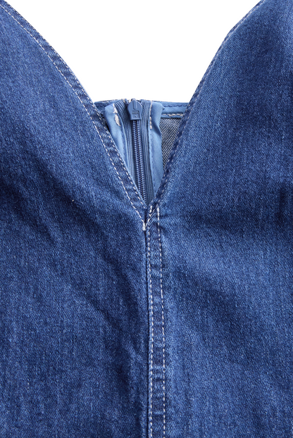 Dark Indigo Sleeveless Denim Midi Dress