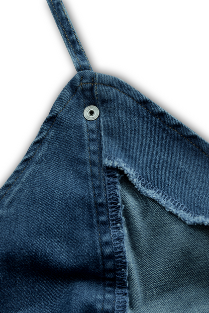 Vibrant Blue Halter Denim Mini Dress