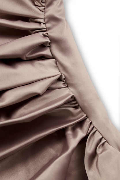 Champagne Satin One-Shoulder Gown