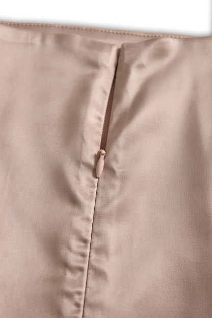 Champagne Satin Square Neck Mini Dress with Long Sleeves