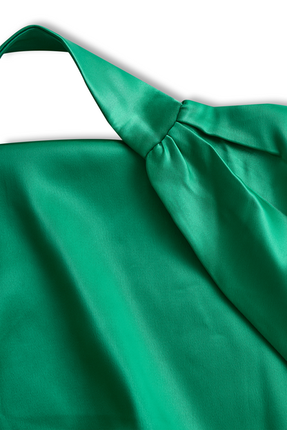 Fashionable and Draped Halterneck Satin Mini Dress