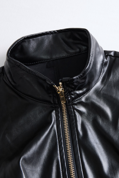 Edgy Black Zip-Front Faux Leather Dress