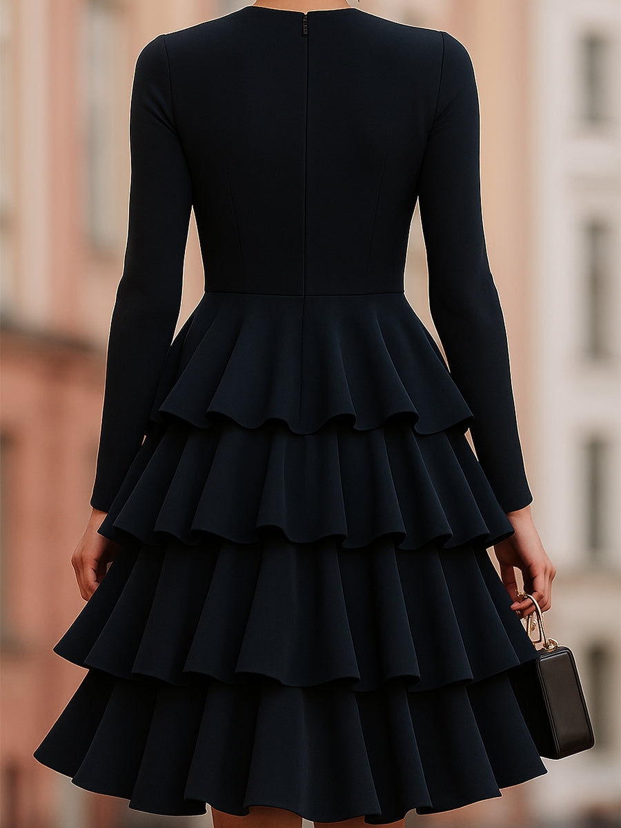 Elegant Black Ruffled Tiered Party Dress