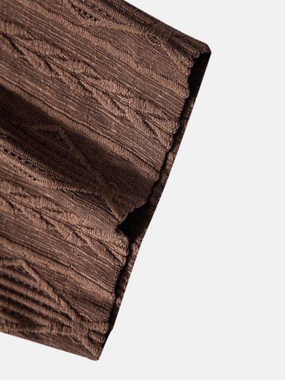 Geometric Jacquard Eyelet Cuban Shirt & Straight Leg Linen Pants