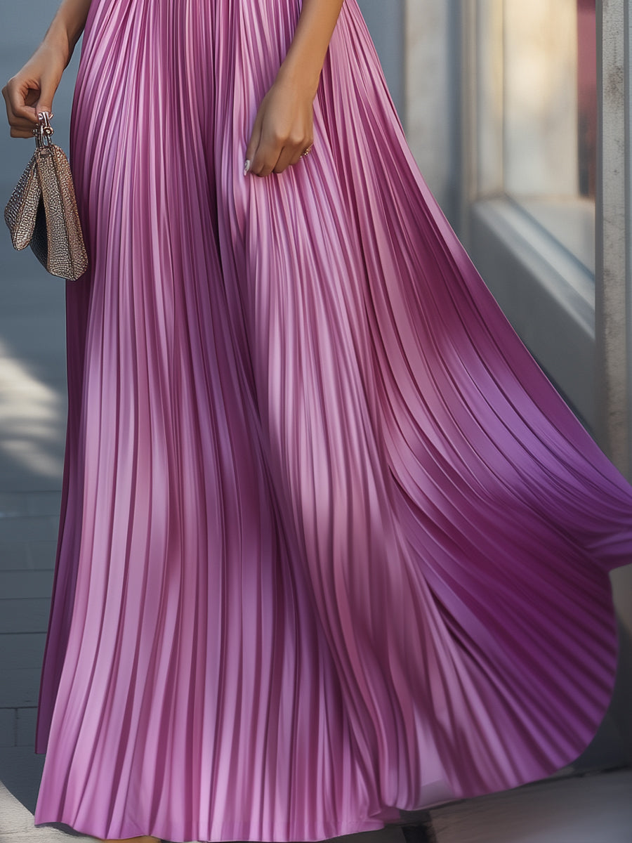 Enchanting Pink Pleated Maxi Dress