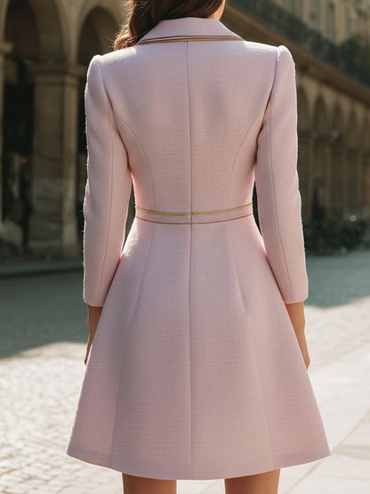 Blush Tweed A-Line Dress With Gold-Tone Buttons