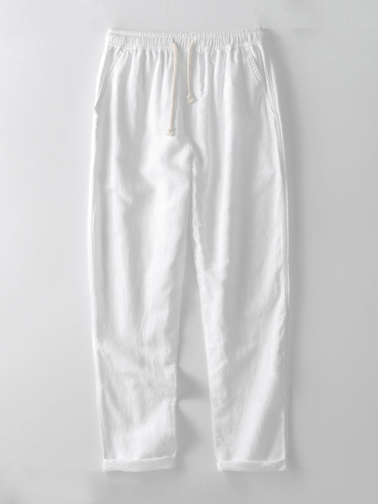 Geometric Jacquard Eyelet Cuban Shirt & Straight Leg Linen Pants