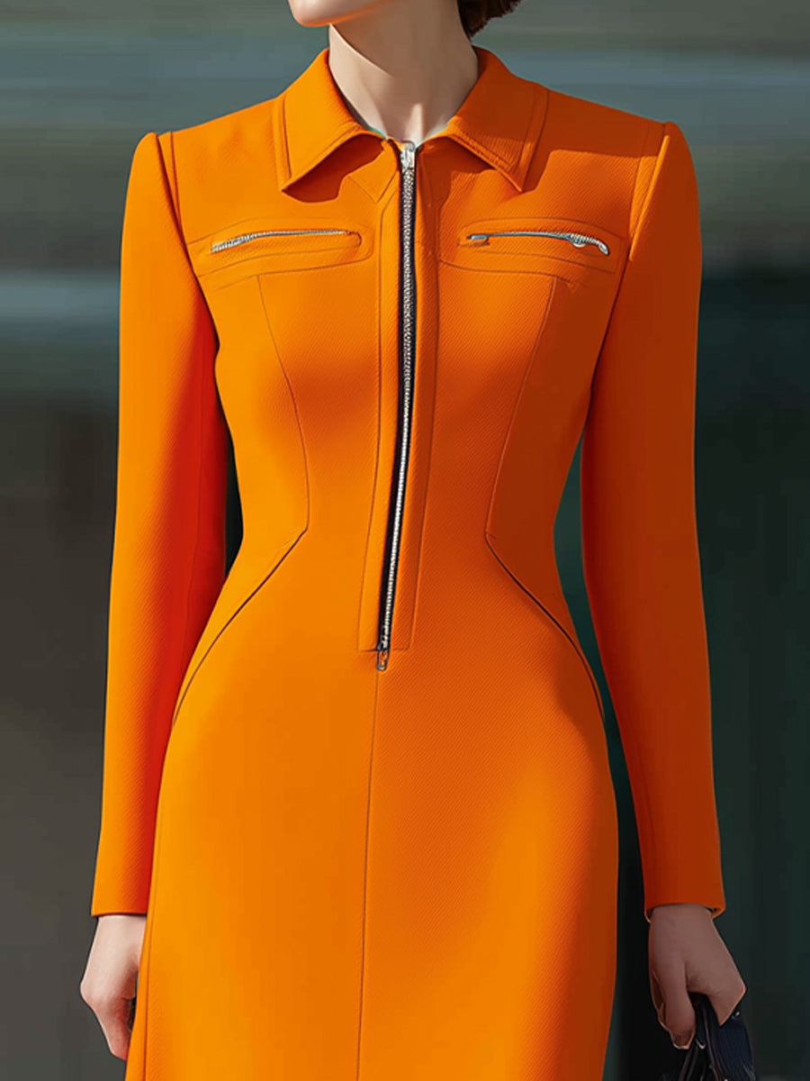 Tangerine Zip-Front Longline Dress