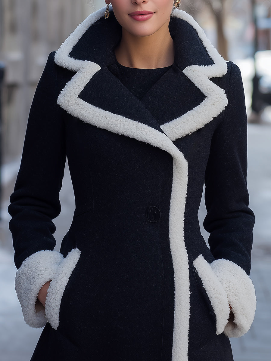 Wool Coat With Contrast Faux-Shearling Trim