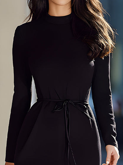 Elegant Feather-Hem Midi Dress With Waist Tie