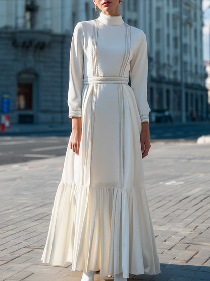 High-Neck Decorative Trim Maxi Dress