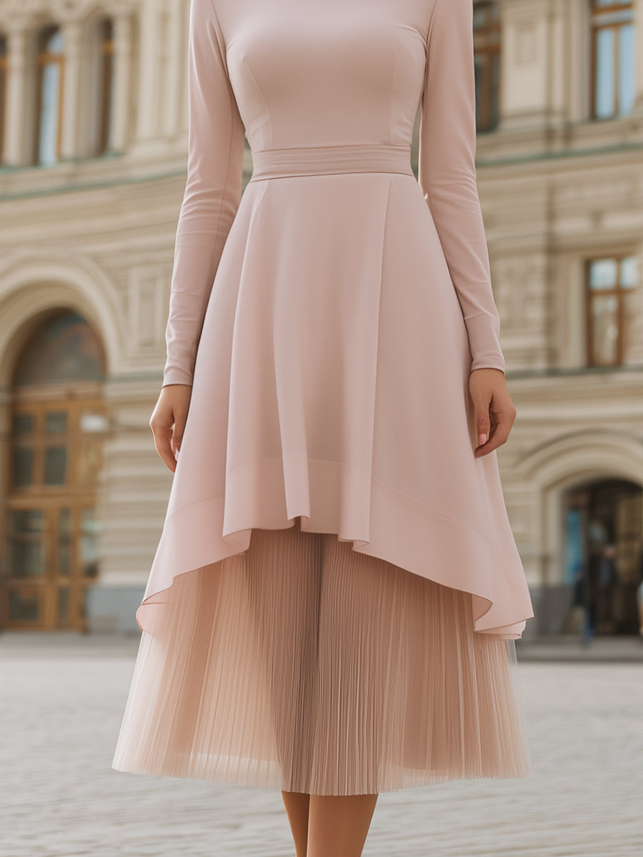 Layered Asymmetric Pleated Midi Dress