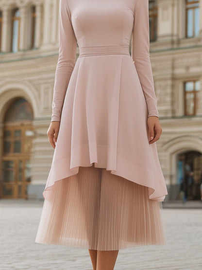 Layered Asymmetric Pleated Midi Dress