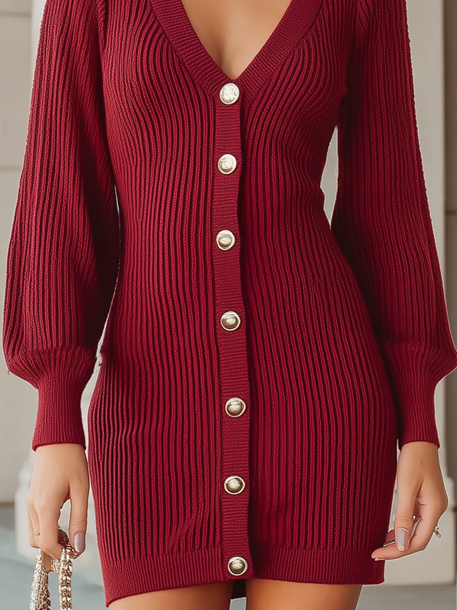 Beckwell Chic Burgundy Ribbed Knit Mini Dress