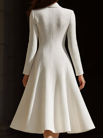Ivory Tweed Tailored Lapel Midi Dress