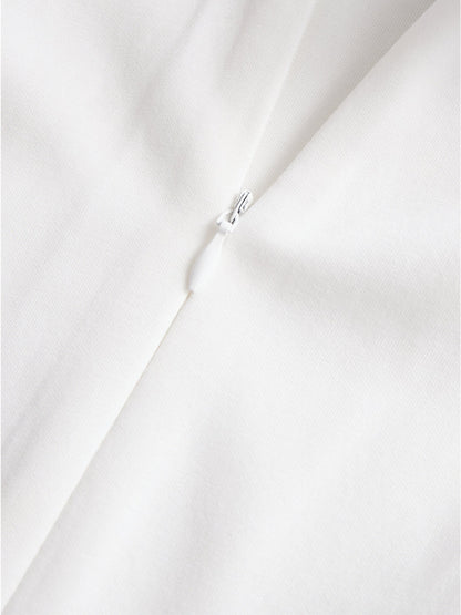 Stylish Double-Breasted White Dress with Navy Accents