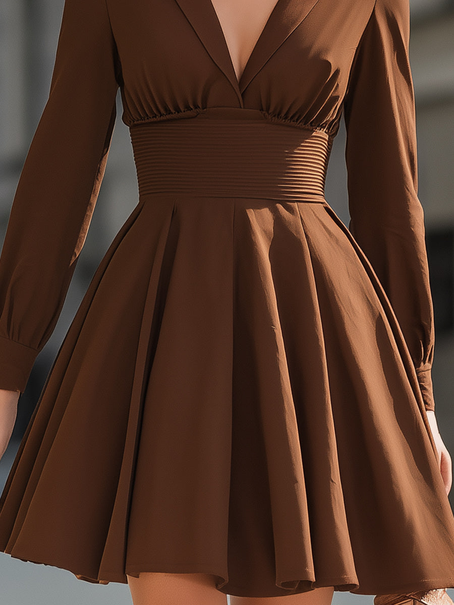 Chic Brown Blazer - Style Mini Dress