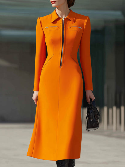 Tangerine Zip-Front Longline Dress