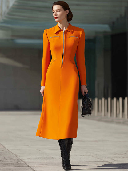 Tangerine Zip-Front Longline Dress