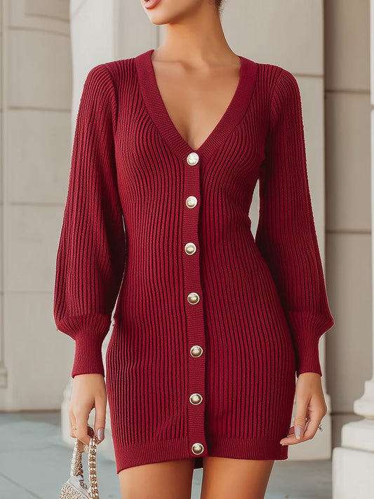 Beckwell Chic Burgundy Ribbed Knit Mini Dress