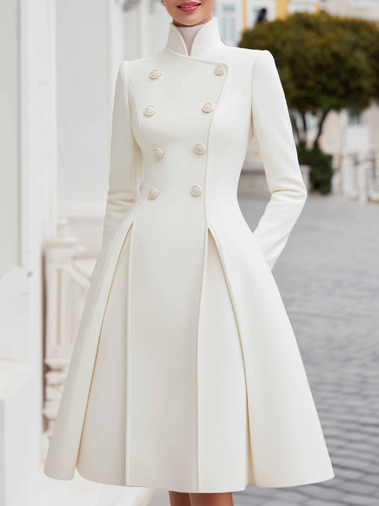 Elegant Double-Breasted Flared A-Line Coat Dress