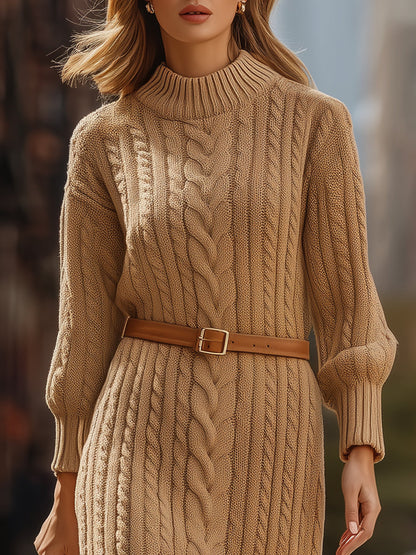 Camel Cable - Knit Sweater Dress