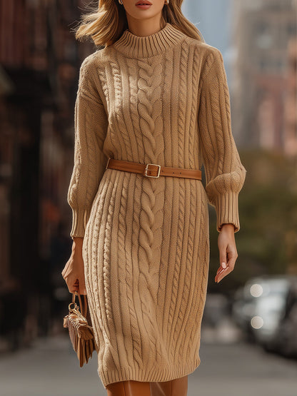 Camel Cable - Knit Sweater Dress
