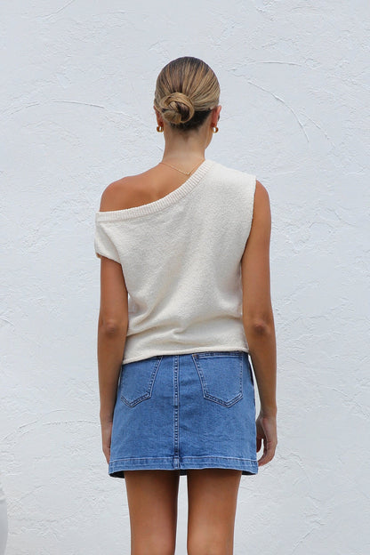 Liora One-Shoulder Knit Cream