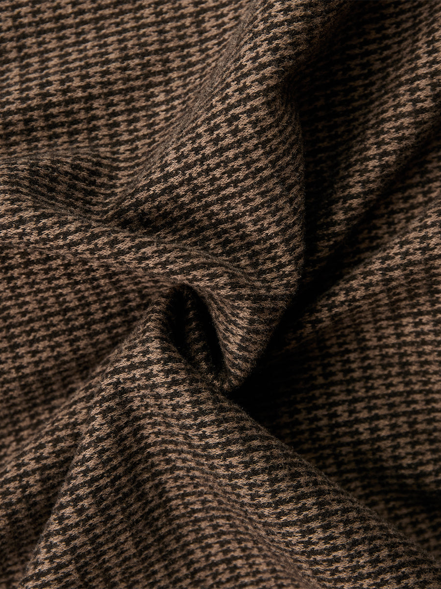 Elegant Houndstooth Long-Sleeve Midi Dress