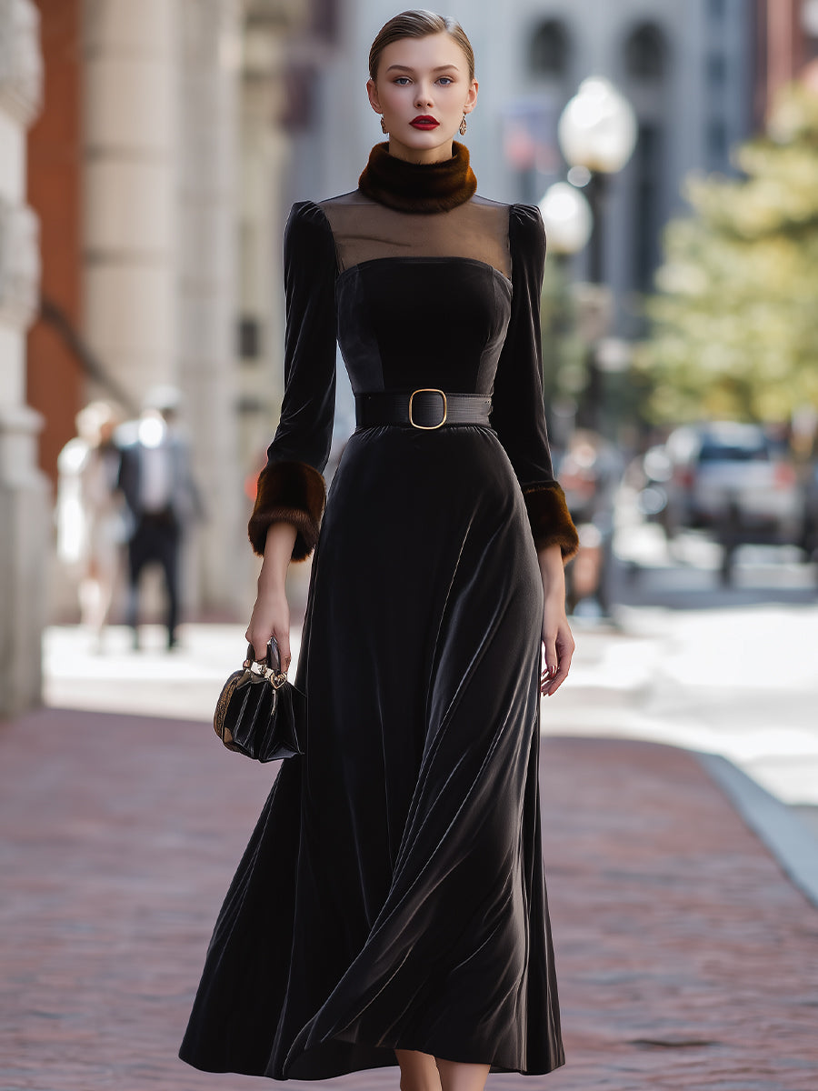 Luxurious Black Velvet Maxi Dress
