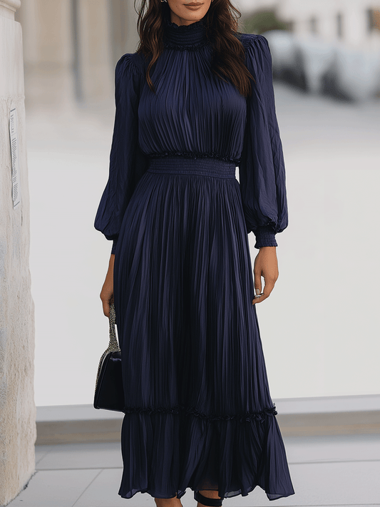 Midnight Pleated Chiffon Maxi Dress