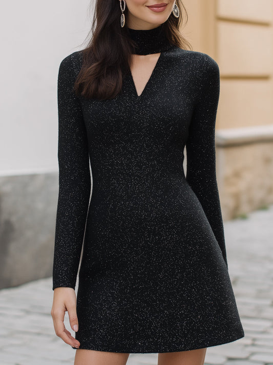 Long Sleeves Sparkle Cutout Mini Dress
