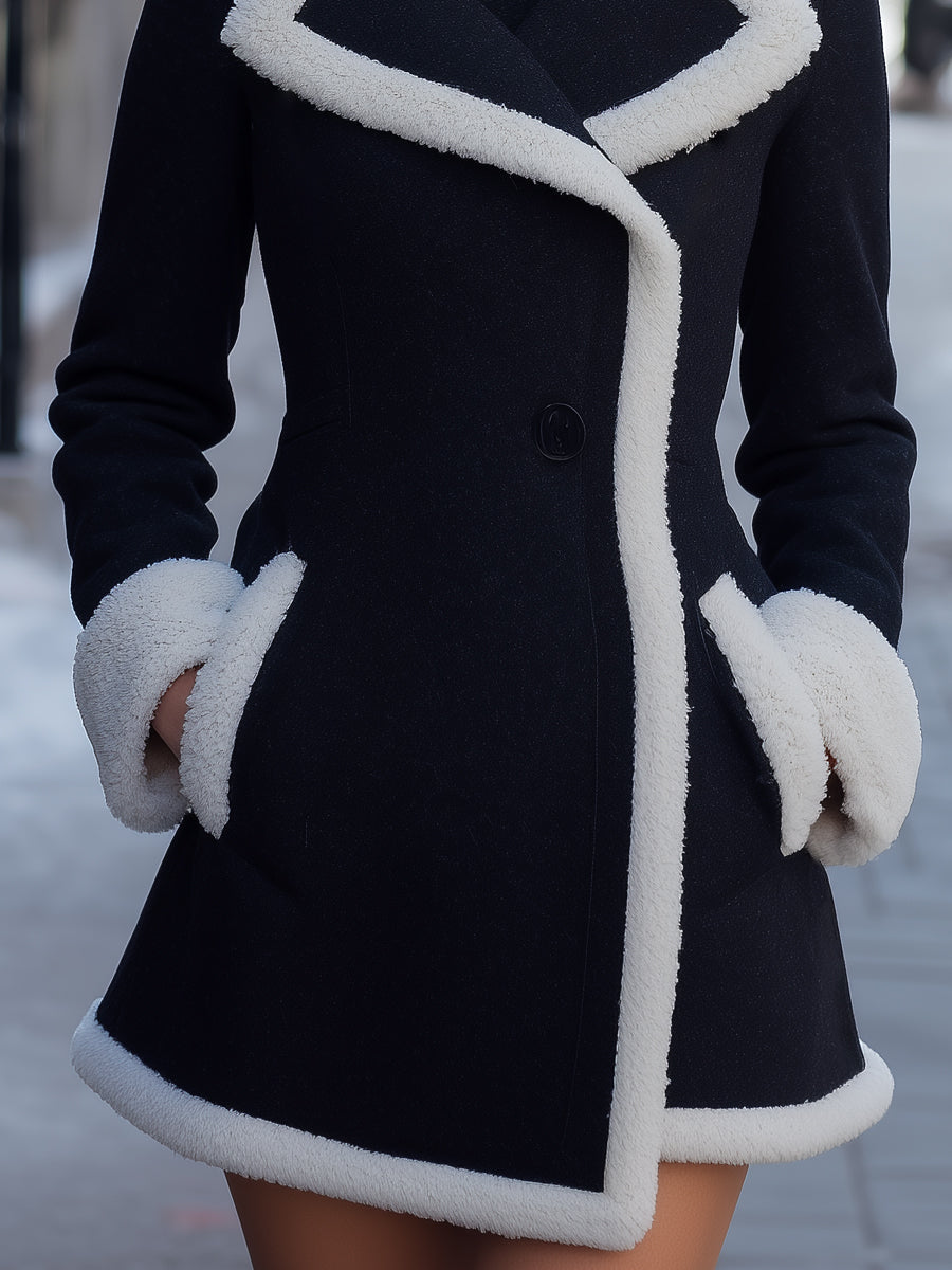 Wool Coat With Contrast Faux-Shearling Trim