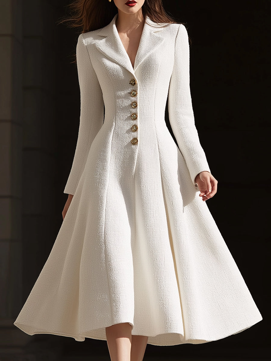 Ivory Tweed Tailored Lapel Midi Dress