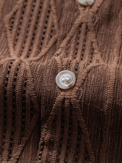 Geometric Jacquard Eyelet Cuban Shirt & Straight Leg Linen Pants